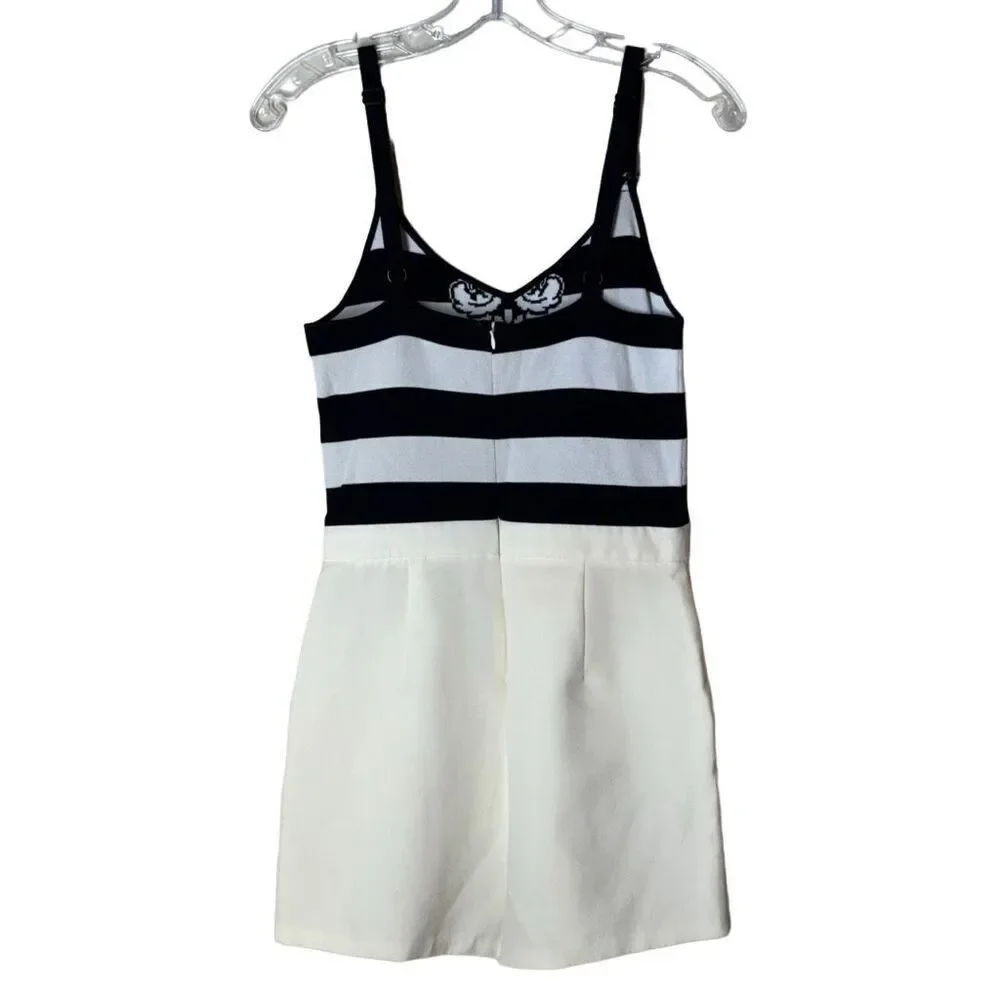 Jealous Tomato Intarsia Tank Romper in Cream & Black S FLAWS